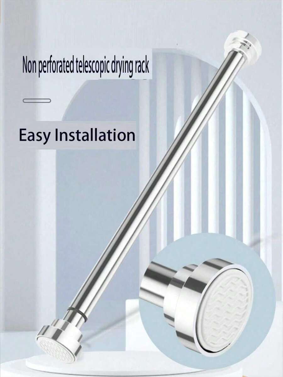 Adjustable Stainless Steel Clothes Rack, Durable No-Drill Curtain Rod, Multi-Purpose Hanging Rod Storage Organizer For Living Room, Laundry Room, Balcony, Bathroom - Easy Installation, Convenient Use