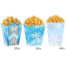 5pcs/6pcs/16pcs/Set Winter Snowflake Popcorn Boxes, Blue Paper Snack Candy Gift Boxes, Ice And Snow Theme Birthday Party Favors And Decorations - Multicolor - View 9