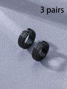 Fashionable And Popular Men Textured Ear Cuffs Stainless Steel Punk Hip Pop Style For Jewelry Gift And For A Stylish Look - Black - View 15