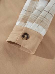 Acelitt Women's Casual Khaki Plaid Patchwork Button-Front Long Sleeve Shirt Jacket, Suitable For Spring And Autumn - Multicolor - View 8