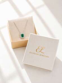 SYMFNY 1pc 925 Sterling Silver Fashion Luxury Elegant Green Emerald Cut Cubic Zirconia Pendant Necklace - Green - View 5