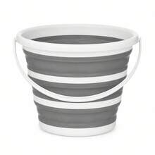 10L Collapsible Bucket For Bathroom And Home, Portable PP Plastic Wash Basin With Handle, Space-Saving Cleaning Pail, Grey And White - Gris - View 8