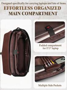NEWHEY Men's PU Leather Messenger Bag, 17 Inch Laptop Briefcase Satchel Bag, Large Capacity Shoulder Crossbody Bag For Work Office Business Travel - Multicolor - View 7