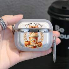1 pieza Estuche para auriculares con diseño de taza de café de calabaza y especias, semitransparente mate con estampado vintage de bebida de otoño, con mosquetón y carcasa blanda, compatible con AiPods1/2, compatible con Airpods3, compatible con Airpods4, compatible con Airpodspro, cobertura completa y protección anticaída para auriculares Bluetooth - transparente - Ver 3