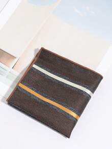 1pc Men's Fashionable Vintage Versatile Yellow & White Striped Brown Pocket Square, Suitable For Daily Wear, Work, Banquet Outfits - Brown - View 4