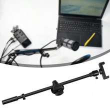 Suporte giratório 55cm para microfone com grampo universal plano, cabeça giratória e grampo para celular/tablet, projetado 3/8 rosca barra transversal - Preto - Visão 5