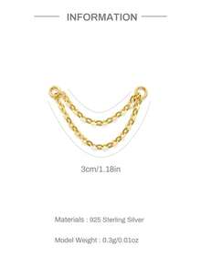 1Pc 925 Sterling Silver Gold‑Tone Double Layer Chain Dangle Charm Detachable Link Pendant For Hoop Earrings Perfect For Daily Wear Party Gift Giving - Gold - View 4