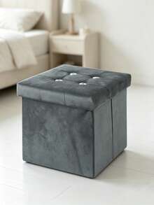 Velvet Folding Storage Ottoman Bench, Foldable Storage Footstool Cube, Button Tufted Footstool Seat Box, Multifunctional Collapsible Storage Chest For Living Room Bedroom Entryway, Space‑Saving Foot Rest Stool With Large Storage Capacity - Grey - View 7