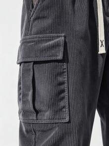 Women's Corduroy Straight Leg Drawstring Pants With Pockets, Loose Casual Long Pants, Suitable For Street Style And Daily Wear - Grey - View 7