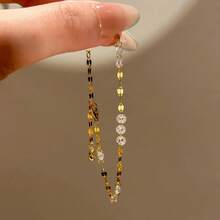 Women's Fashion Minimalist Inlaid White Zirconia 18K Gold Plated Versatile Daily Commute Bracelet - Gold - View 5