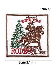 1 Pc Western Country Christmas Embroidered Iron On Patch, Cowboy Rodeo Santa Xmas Tree Cactus Pink Truck Car Bow Applique, Sew On Decor Patch For Denim Jacket Jeans Backpack Hat, Festive Holiday DIY Clothing Craft Gift - Multicolor - View 14