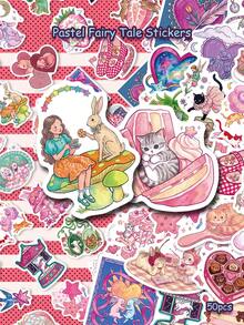 Pastel Fairy Tale Stickers 50Pcs, PVC Decorative Stickers For Laptop, Luggage, Skateboard, Fridge, Phone Case, Guitar, Gift Box Wrapping - Multicolor - View 1