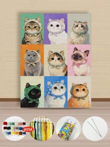 11/14/16CT Printed Cross-Stitch Kit. Different Cats. A Relaxing DIY Project For Adult Beginners. Includes Fabric, Needles, Threads, And A Chart. Handmade Wall Art-Perfect As A Gift. 30x40cm/11.8x15.7in. - Various Cats - View 3
