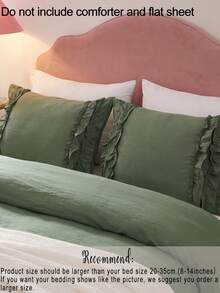 2/3pcs Double Layer Ruffle Edge Army Green Solid Color Duvet Cover Set (1 Duvet Cover + 1/2 Pillowcases, Without Fill), Fresh Pastoral Style, Polyester Fiber, Suitable For Bedroom, Excellent Gift Choice, Comfortable Bedding, Country Style, Soft Tones, Popular Home Decor - Army Green - View 7