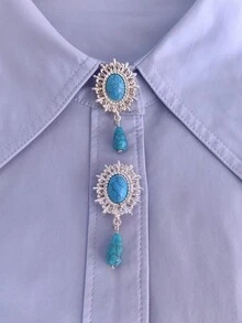 1pc/2pcs Elegant Turquoise Design Vintage Button Covers, Shirt No-Sew Button Covers, Button Decor, Fashionable Cufflinks Covers - Multicolor - View 1
