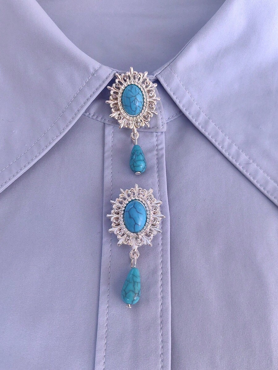 1pc/2pcs Elegant Turquoise Design Vintage Button Covers, Shirt No-Sew Button Covers, Button Decor, Fashionable Cufflinks Covers - Multicolor - View 1
