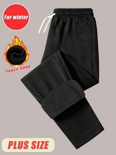 Pantalones de pierna recta de terciopelo de invierno para hombre talla grande, con cordón y bolsillos laterales, tela cómoda y transpirable, adecuados para trotar al aire libre