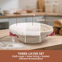 23cm Round/25cm Oval Dual-Color Cotton Rope Bread Fermentation Basket Set, With Red Handle, Liner, Dough Mixer, Scraper, Bread Knife With 5 Blades And Storage Box, Complete Sourdough Baking Set, Includes Storage Bag. - - - View 4