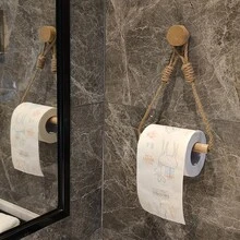 1/2pcs Rope Paper Towel Holder, Solid Wood Woven Towel Rack, Face Towel Storage Rack, No-Drill Creative Toilet Paper Holder, Elegant Practical Bathroom Toilet Paper Rack, Bathroom Accessories - Apricot - View 8