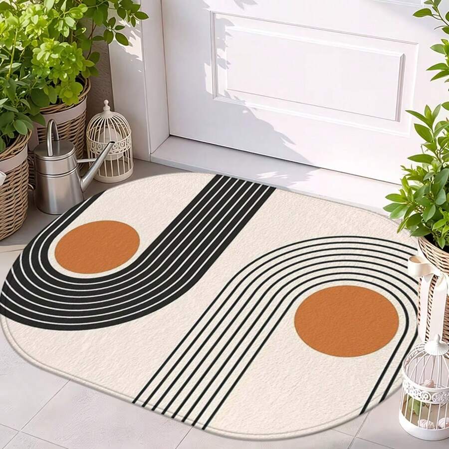 1pc Oval Flannel Door Mat, Soft Comfortable Absorbent Non-Slip Washable With Anti-Slip Backing, Suitable For Entrance, Living Room, Patio, Bedroom, Kitchen, Laundry Room, Bathroom, Multi-Functional Home Floor Mat, Entryway Rug, Kitchen Bathroom Carpet, Holiday Decor - Multicolor - View 1