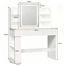 Devoko Dressing Table With LED Lighting, 3 Colors With Adjustable Brightness, Dressing Table With Mirror For Make-Up, Cosmetic Table With Adjustable Shelves, 2 Drawers, Modern, White - View 8