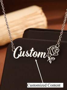 Customized Personalized Rose Pendant Necklace - Multicolor - View 1