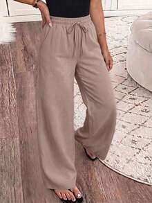 Unadoll Women's Autumn Blush Apricot Drawstring Wide Leg Pants, Elastic High Waist Loose Long Pants, Minimalist Casual Street Style, Suitable For Daily Commute - Pink Apricot - View 5