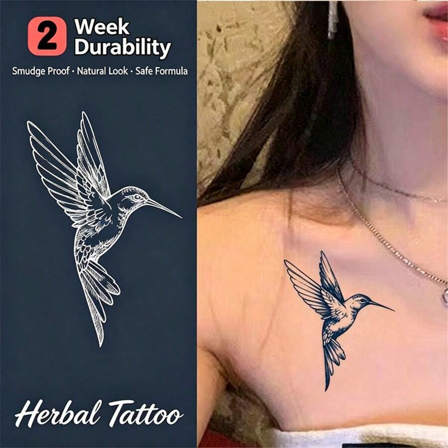 Boldink 非永久性纹身技术，动物和鸟类纹身图案，简约而优雅，自然哑光效果，防水临时纹身，持续 1-2 周，易于使用，看起来很棒，临时纹身 - 黑色 - 查看 1