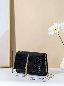Tassel Pendant Decor Crossbody Bag - Black - View 2