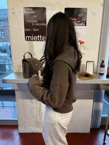 Joy Knit Women's Sweater Autumn/Winter Fashion New Style - All-Match Tops - Simple Casual Fashion Versatile - Solid Color Round Neck Button Sleeve Fall - Volcanic Gray - View 6