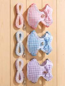 1pc Small Pet Leash & Harness Set, Fresh Mesh Plaid Bow Evening Dress Style Vest Harness For Rabbit, Guinea Pig, Small Pets, Adjustable Rabbit Harness, Cute Rabbit Harness, Small Animal Collar And Leash, Harness With Leash, Adjustable Leash, Suitable For Rabbit, Ferret, Lizard, Guinea Pig, Hamster And Other Small Animals, Rabbit Pet Supplies, Rabbit Supplies, Hamster Supplies, Rabbit Leash, Rabbit Harness, Lop Ear Rabbit Supplies - Multicolor - View 9
