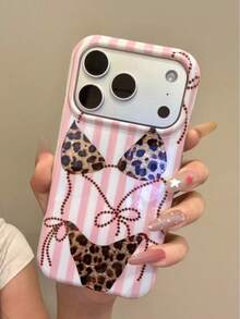 甜酷豹紋蝴蝶結直條紋手機殼，適用於 iPhone 17 Pro Max、16、15 - 彩色 - 查看 3