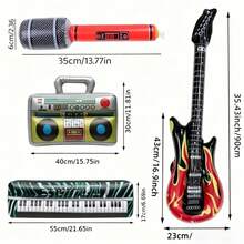 1/5/12pcs Inflatable Musical Instrument Party Props Rock Star Set, Inflatable Guitar, Inflatable Saxophone, Inflatable Bass, Inflatable Lute, Inflatable Microphone, Inflatable Flute, Inflatable Piano, Suitable For 80s, 90s Theme Party, Photo Decoration - A - View 3