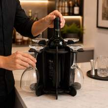 Adega de Vinho com Suporte para 4 Taças em MDF 4 mm Várias Cores para Bancada Mesa Jantar Festa e Presente - Preto - Visão 9