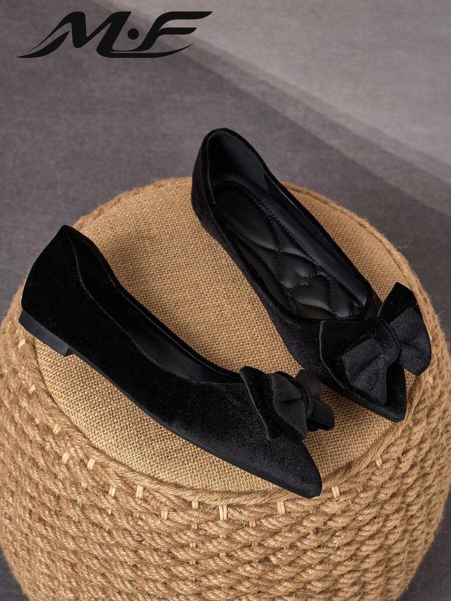 WHDXY Women's Flat Shoes, Bow Decor, Minimalist Design, Comfortable, New Arrival For Autumn, Black, Suitable For Daily Outings, Dates And Leisure - Black - View 1
