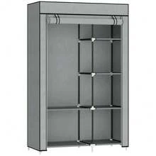 Fabric Wardrobe W/ Shelves Hanging Rail Foldable Wardrobe Light Grey - T0001-01-5955 - View 1