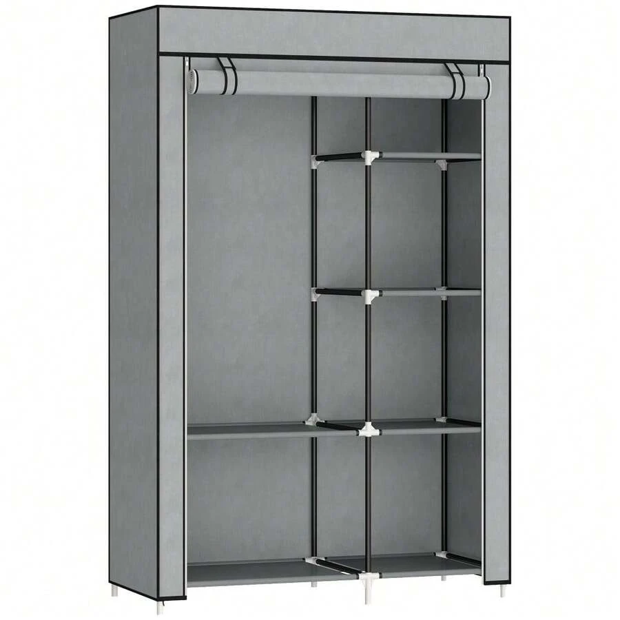 Fabric Wardrobe W/ Shelves Hanging Rail Foldable Wardrobe Light Grey - T0001-01-5955 - View 1