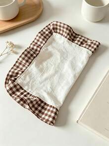 2/6/12pcs Ruffle Edge Color Block Small Checkered Fabric Cover Cloth, Multi-Purpose Lightweight Napkin Placemat, Suitable For Covering Small Appliances, Decorating Tabletop, Applicable For Afternoon Tea, Western Restaurant, Kitchen, Coffee Shop, Wedding Party - Brown - View 2
