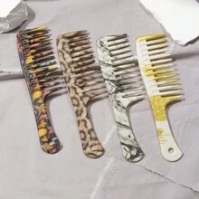 10Pcs Water‑Transfer Printed Marbled Wide Tooth Comb, Leopard & Love Pattern, Portable Easy‑To‑Clean Hair Comb, For Travel & Home Dresser, Daily Use, Salon Hair Tool, Valentine's Day Gift For Girlfriend, Back To School Essential, Room Decor - Popular Items - View 1