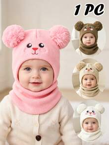 1pc 0-3Y Newborn Rabbit Balaclava Ski Mask Toddler Beanie Double Balls Baby Girls Boy Beanie Kid Winter Hats Children Knit Warm Gorra Baby Accessorie - Multicolor - View 1