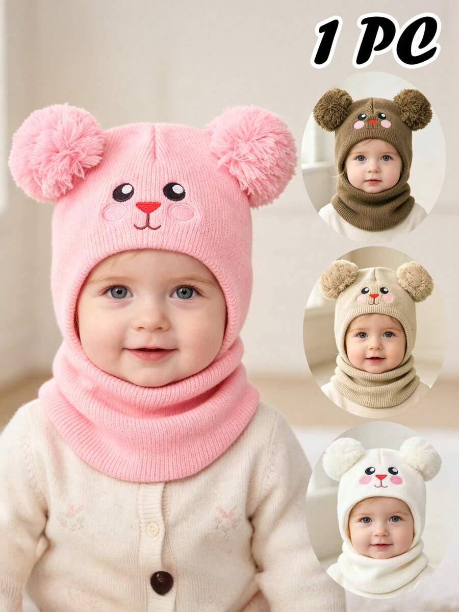 1pc 0-3Y Newborn Rabbit Balaclava Ski Mask Toddler Beanie Double Balls Baby Girls Boy Beanie Kid Winter Hats Children Knit Warm Gorra Baby Accessorie - Multicolor - View 1