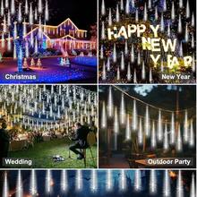LED Meteor Shower String Lights, Christmas Tree Hanging Water Flow Lights, Starry Sky Atmosphere Decorative Lights, Suitable For Trees, Weddings, Parties And Garden Yard Decoration - USB-powered - View 3