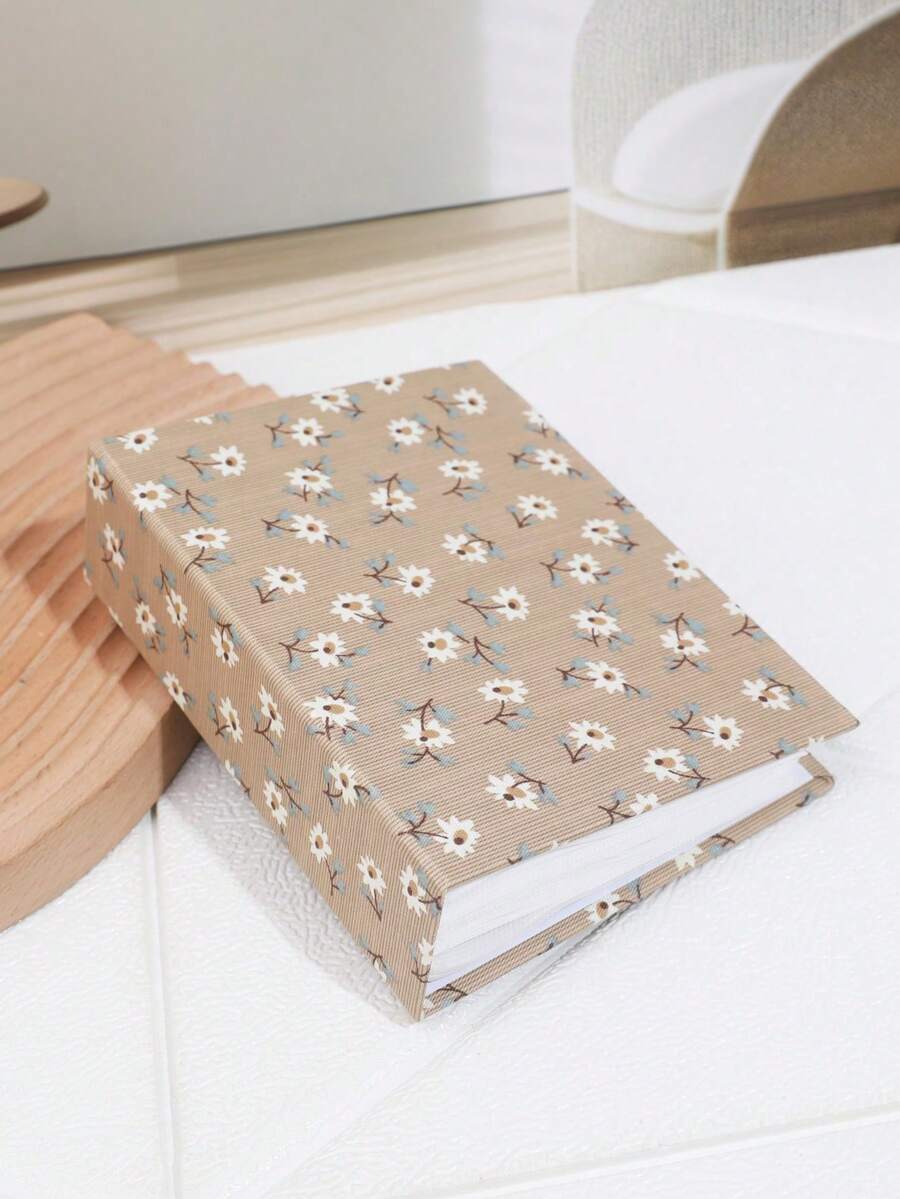 1pc 6 Inch 100 Page Vintage Minimalist White Floral Pattern Home Decor Photo Album, Birthday Graduation Gift - A - View 1