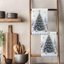 2PCS Christmas Tree & Deer Pattern Printed Kitchen Towels, 40*60cm Rectangular Microfiber Dish Cloths, Hand Towels, Christmas Kitchen Decor, Home Decor, Housewarming Gift For Neighbors, Perfect For Kitchen And Bathroom Use, Ideal For Housewives And Family Gatherings, High Value, Household Essential - Multicolor - View 9