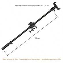 Suporte giratório 55cm para microfone com grampo universal plano, cabeça giratória e grampo para celular/tablet, projetado 3/8 rosca barra transversal - Preto - Visão 8