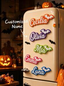 Halloween Personalized Name/Letter Fridge Magnet - Customizable Name Magnetic Sticker, Melted Bead Storage Sticker, Cute Bat Shape, Pixel Beads Style Durable Home & Kitchen Decor, Ideal Halloween Gift, Unique Home & Kitchen Decor Gift, Suitable For Boyfriend/Girlfriend, College Classmates, Couples, Unique Party Gift - Multicolor - View 1