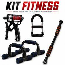 Kit 4 em 1 Fitness Para Treino Em Casa Com HandGrip Barras De Flexão Fortalecedor De Punho E Barra De Porta - Preto - Visão 7