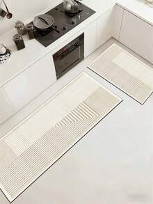 1 Pc Beige Stripes Pattern Kitchen Mat, 3.5 Mm Soft Rubber That Absorbs Water And Is Easy To Clean. Suitable For Corridors, Bathrooms, Living Rooms, Outdoor Door Mats, And Toilets. Useable Throughout The Year And For Various Holidays. - Multicolor - View 9