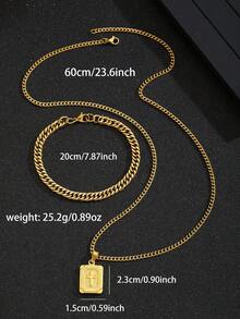 2pcs/Set Gold Cross Pendant Necklace Curb Chain Bracelet Hip Hop Jewelry For Boys Daily Streetwear Party Holiday Gift Fashion Accessories - Gold - View 6