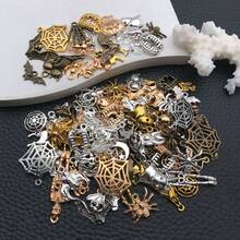 20/30/100pcs Antique Halloween Mixed Charms Skeleton Bat Pumpkin Spider Web Ghost Alloy Pendant For DIY Bracelet Necklace Jewelry Making Findings - Multicolor - View 2